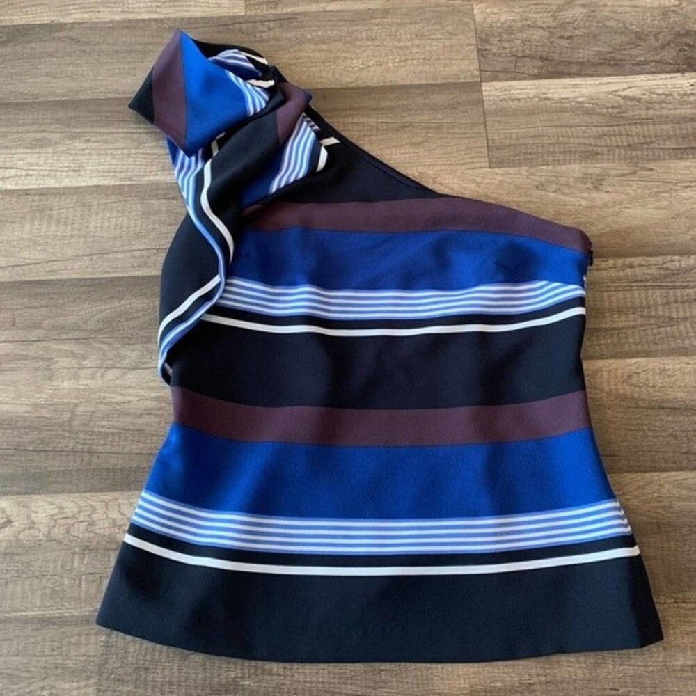 Banana Republic Blue top striped one shoulder bow  blouse size XS